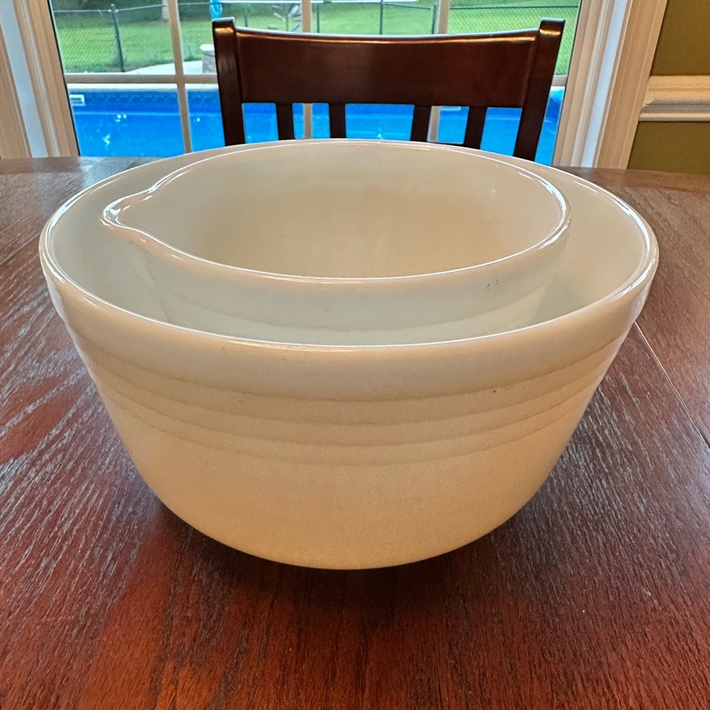 Vintage White Milk Glass Pyrex Mixing Bowls | Set of 2 Nesting Ribbed Bowls